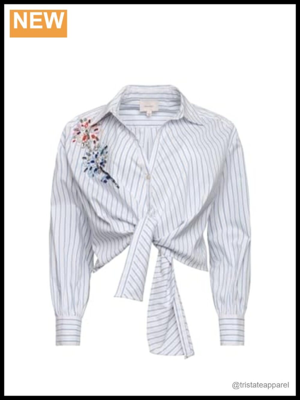 Cinq a Sept Striped Rhinestone Blouse, Collared Long Sleeve Button Up